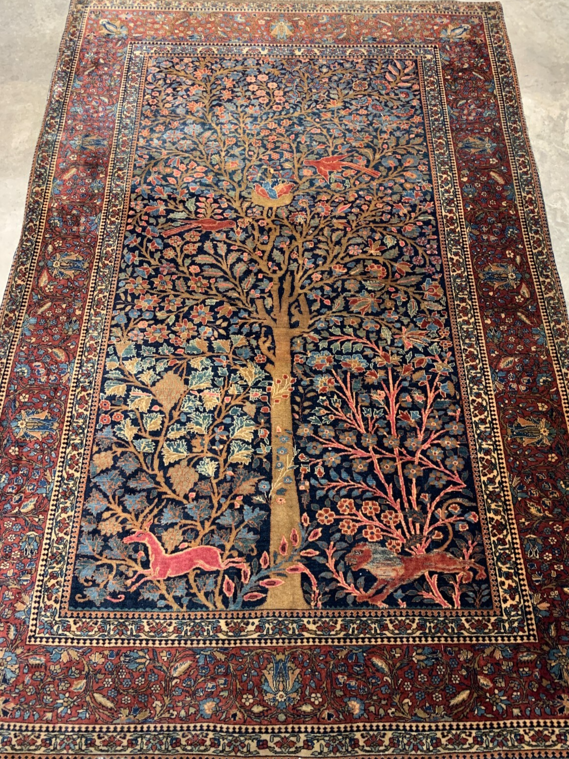 Collector Item -  4'3"x6'2" Antique Pre-1900 Fine Wool Mohtashame Kashane Rug