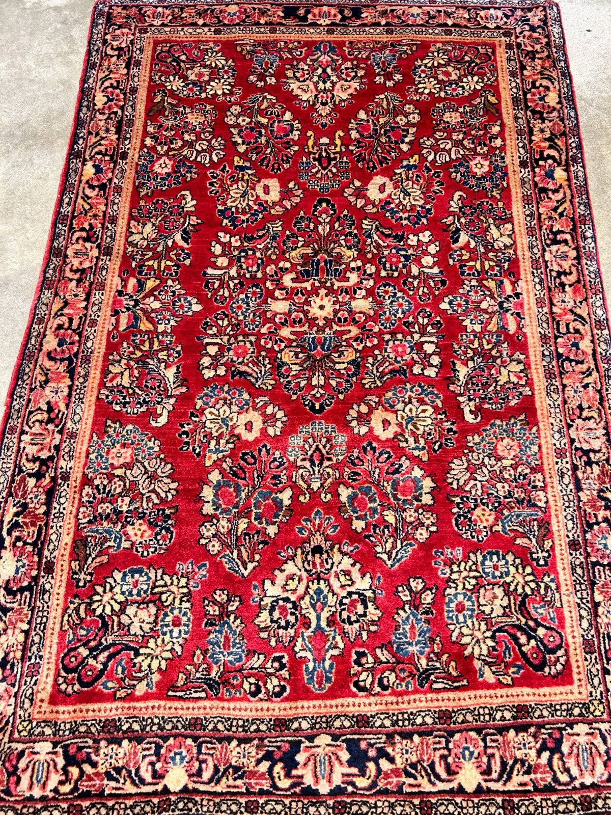 3'3"x4'11" Antique Hand-Knotted 100% Wool Pile Sarouke Rug