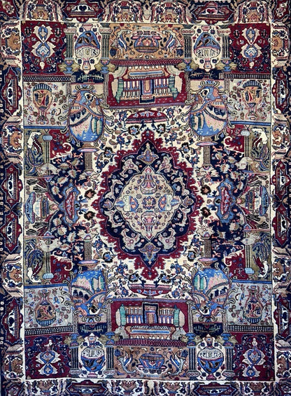 8’2”x11’2” Antique Hand-Knotted 100% Wool Pile Tabrize Area Rug - Carpet