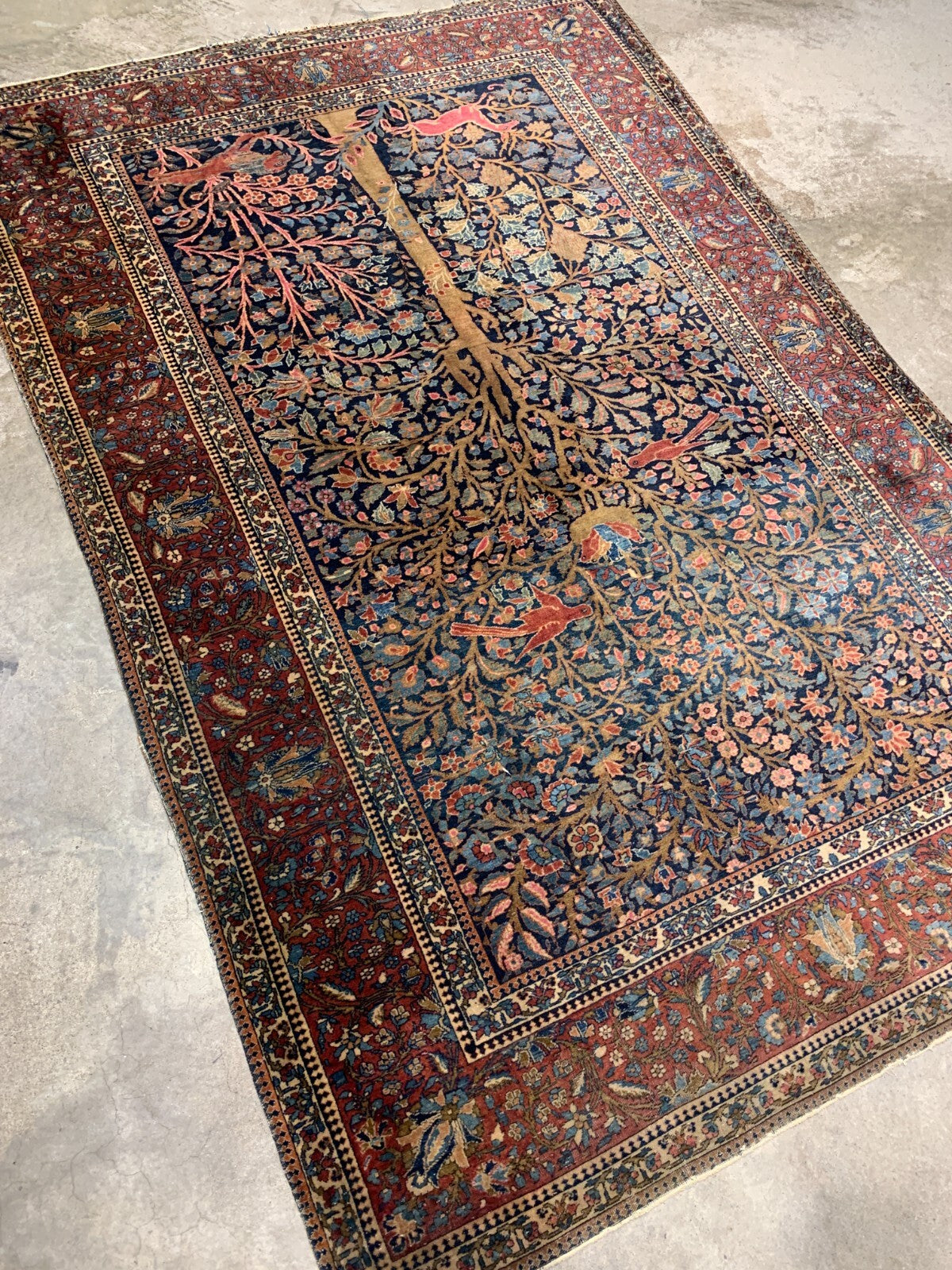 Collector Item -  4'3"x6'2" Antique Pre-1900 Fine Wool Mohtashame Kashane Rug