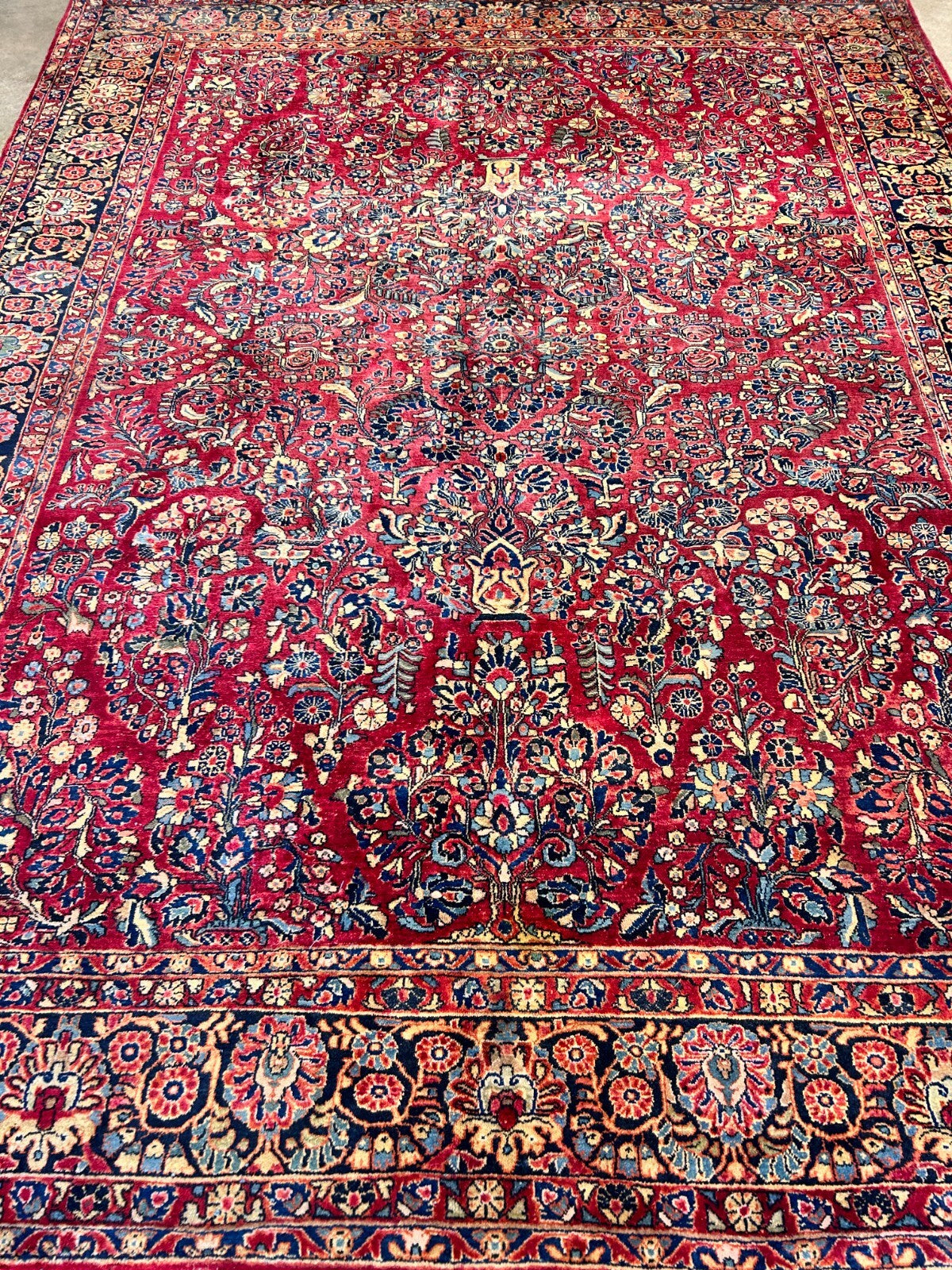 9'3"x12'7" Antique Fine Lamb Wool Sarouke Rug Hand-knotted Carpet