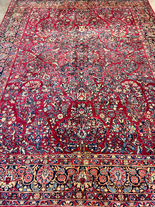 9'3"x12'7" Antique Fine Lamb Wool Sarouke Rug Hand-knotted Carpet