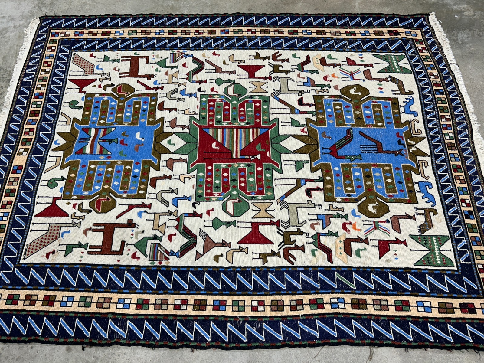 4'x4'10" Needle Punched 100% Wool Soumak Area Rug - Carpet