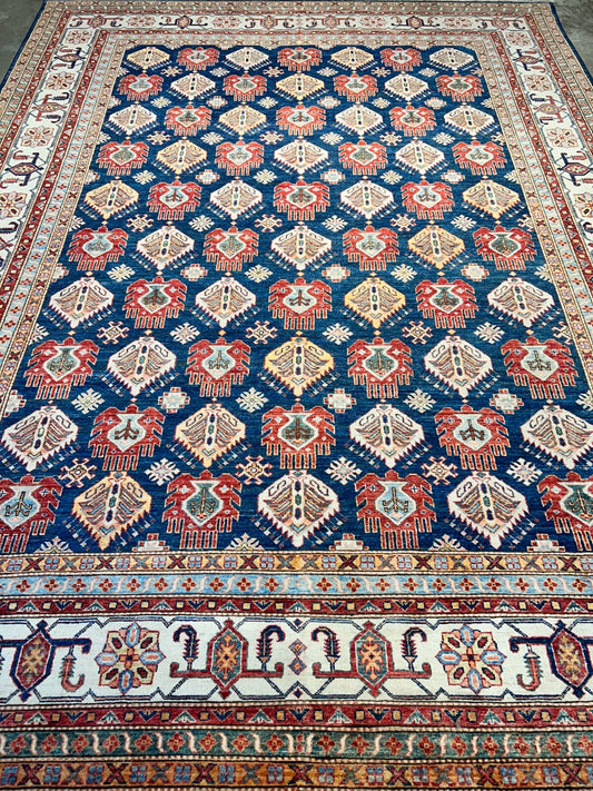 8'9"x11'11" Hand-Knotted 100% Wool Pile Kazak Design Carpet - Area Rug