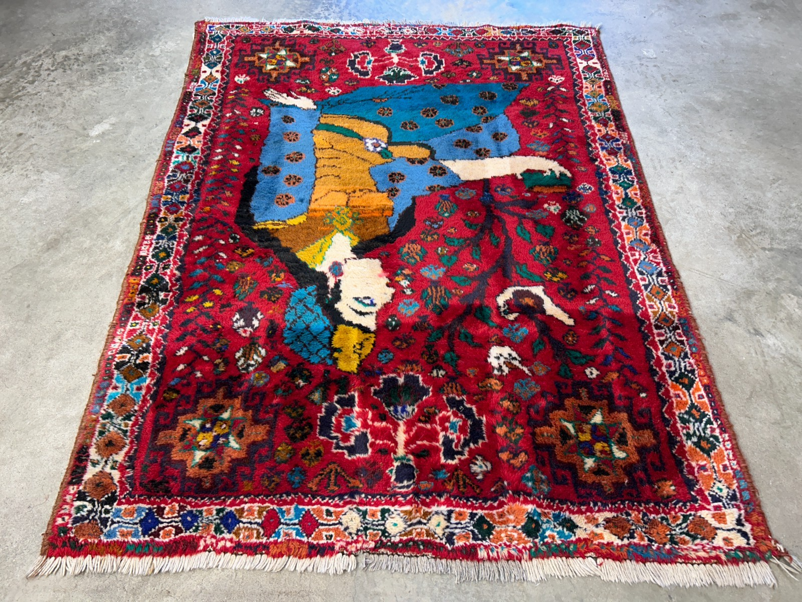 4'2"x5'3" Gorgeous Hand-Knotted 100% Wool Pile Pictorial Area Rug - Carpet