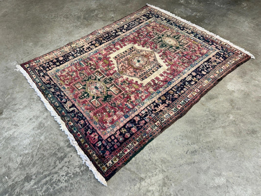 3'8"x4'10" Hand-Knotted 100% Wool Pile Herize Area Rug - Carpet