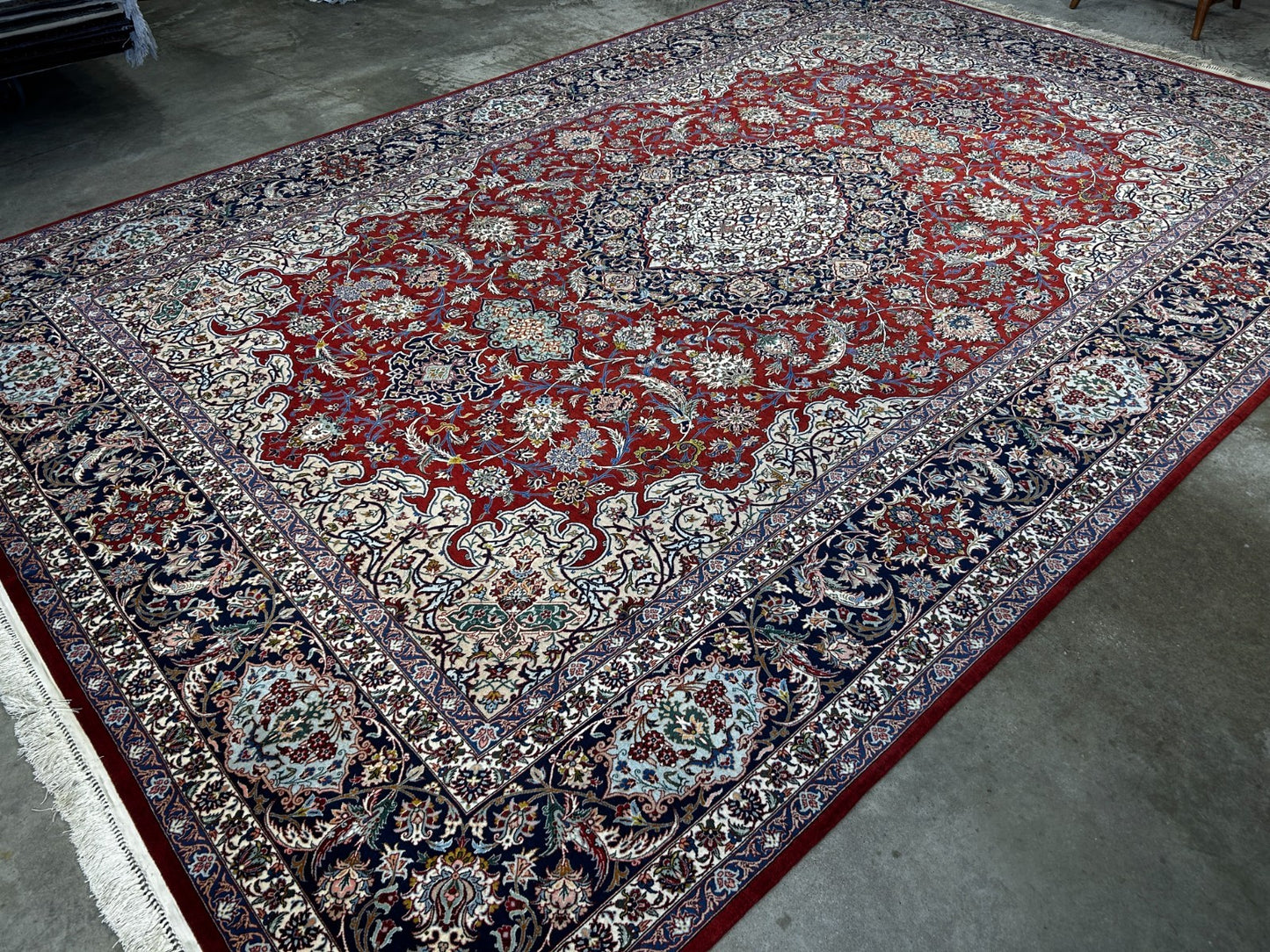 8'1"x11'9" Very Fine Hand-Knotted Wool & Silk Isfahane Area Rug - Signed