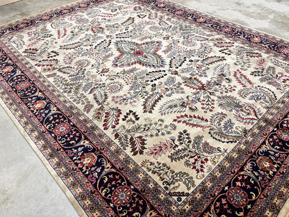 9'1"x12'1" Hand-Knotted 100% Lamb Wool Sarouke Design Carpet - Area Rug