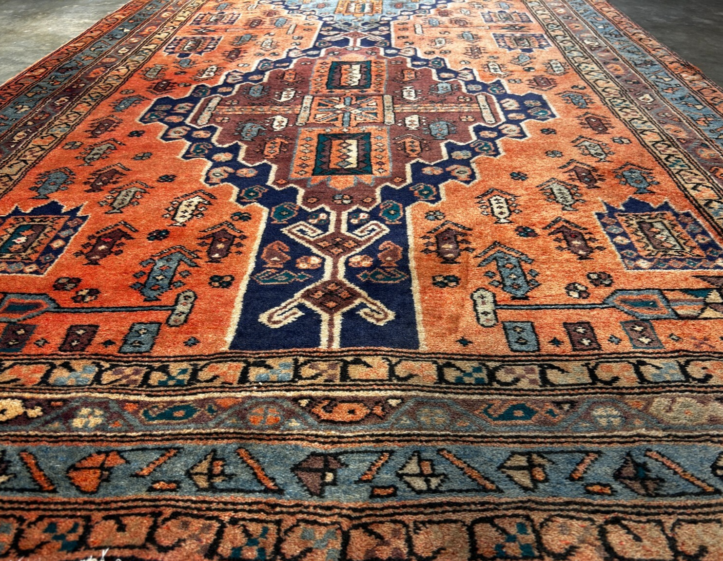 4'8" x 11'0" Hand-Knotted 100% Wool Pile Hamadane Area Rug - Carpet