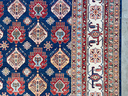 8'9"x11'11" Hand-Knotted 100% Wool Pile Kazak Design Carpet - Area Rug