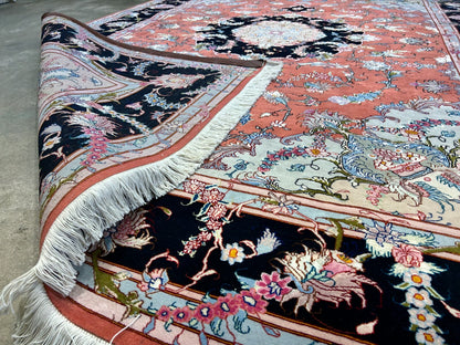 7'x10' Fine Hand-Knotted Wool & Silk Tabrize Rug - Area Carpet