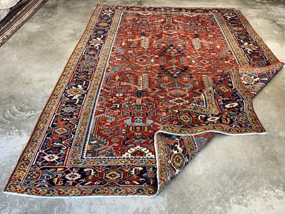 Collector Item - 9'1"x12'2" Antique Fine Wool Herize Hand-Knotted Rug