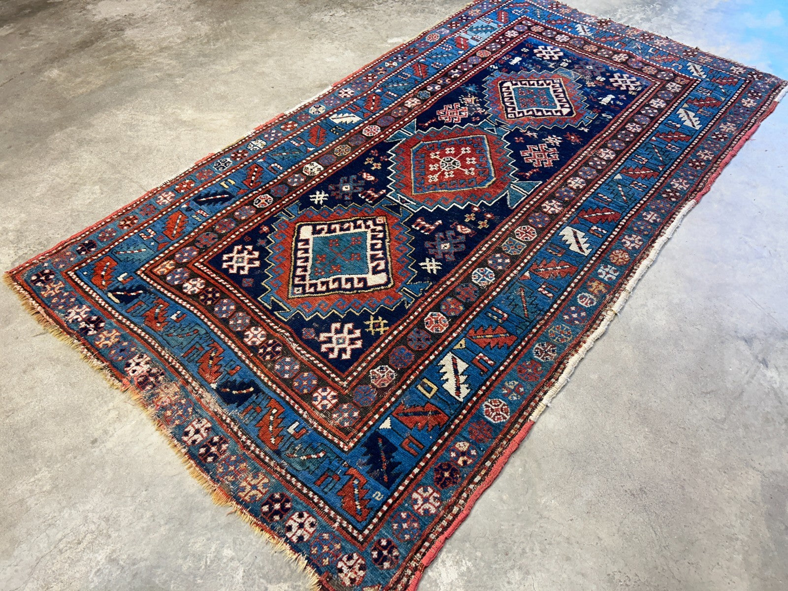 4'1"x7'2" Antique Hand-Knotted 100% Wool Pile Kazak Caucasian Area Rug - Carpet