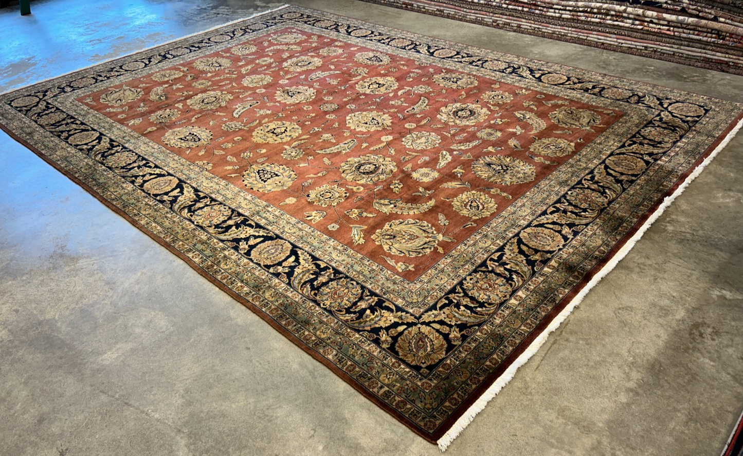 8'10"x12'3" Hand-Knotted 100% Wool Pile Indian Rug