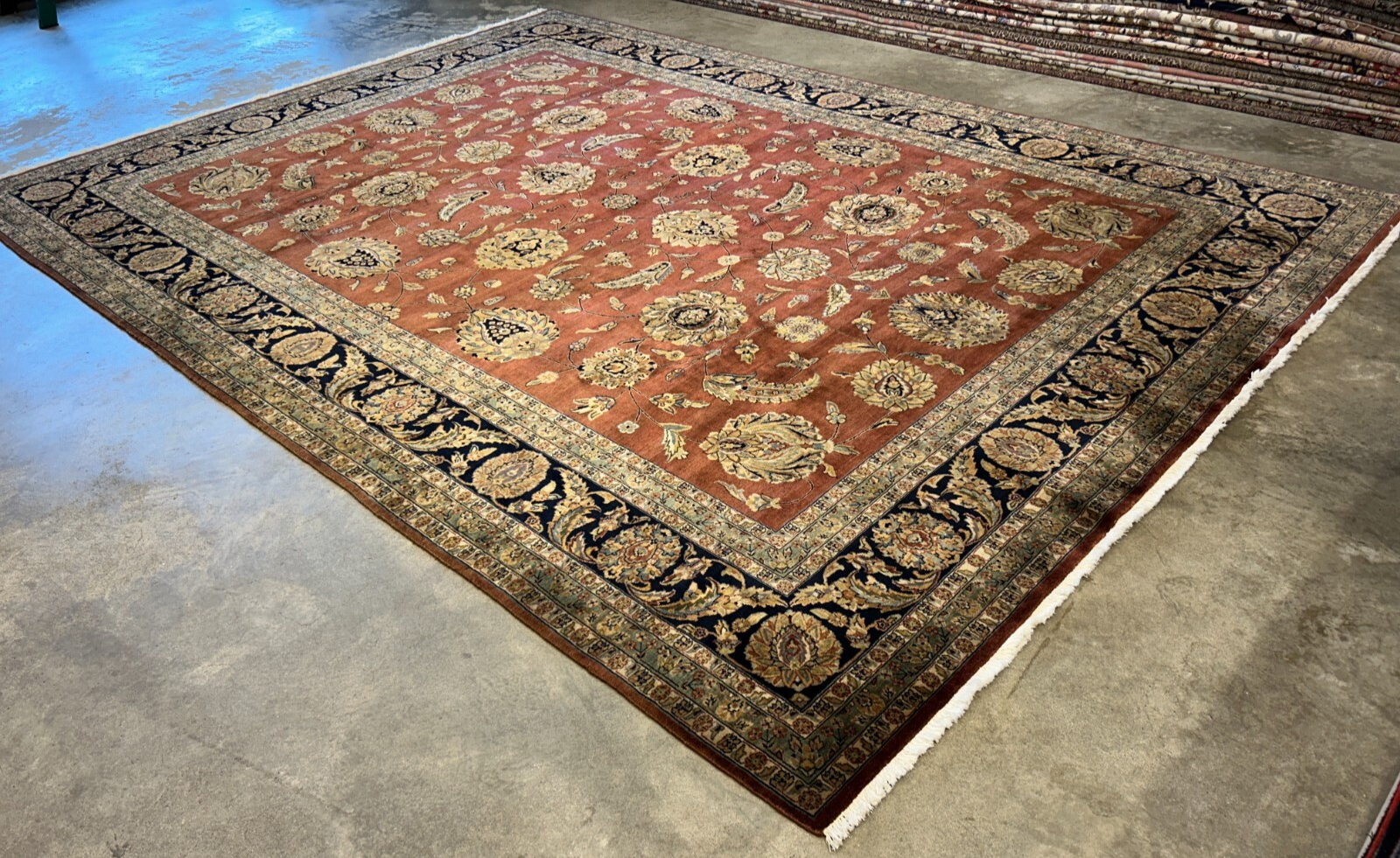 8'10"x12'3" Hand-Knotted 100% Wool Pile Indian Rug