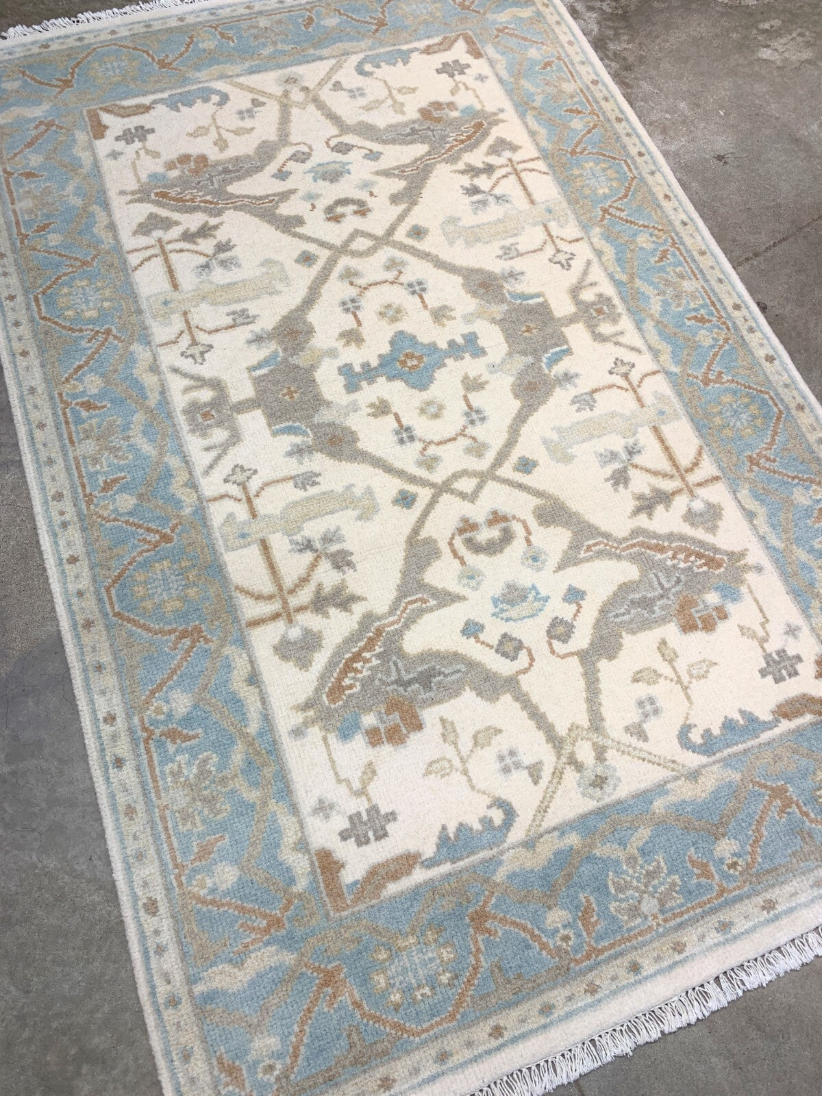 3'10'' x 6'0" Hand-Knotted 100% Wool Pile Oushak Area Rug