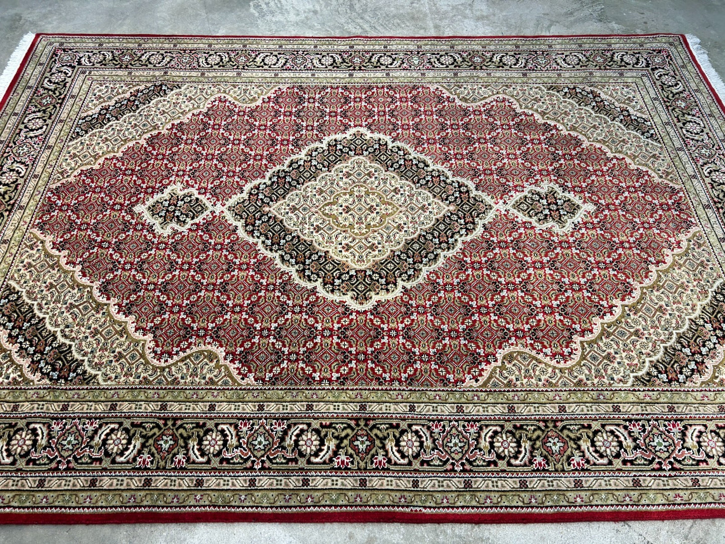 6'1"x8'9" Hand-Knotted 100% Wool Pile Tabrize Design Carpet - Area Rug