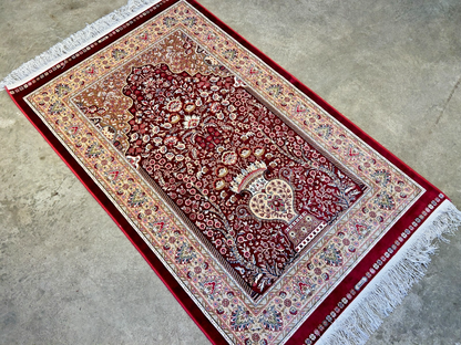 2'8"x4'1" Hand-Knotted 100% Silk Persiane Style Prayer Rug