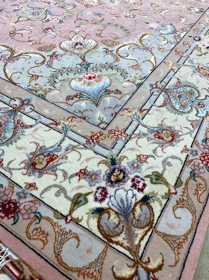 5'x7'2" Very Fine Hand-Knotted Wool & Silk Blend Tabrize Carpet - Area Rug