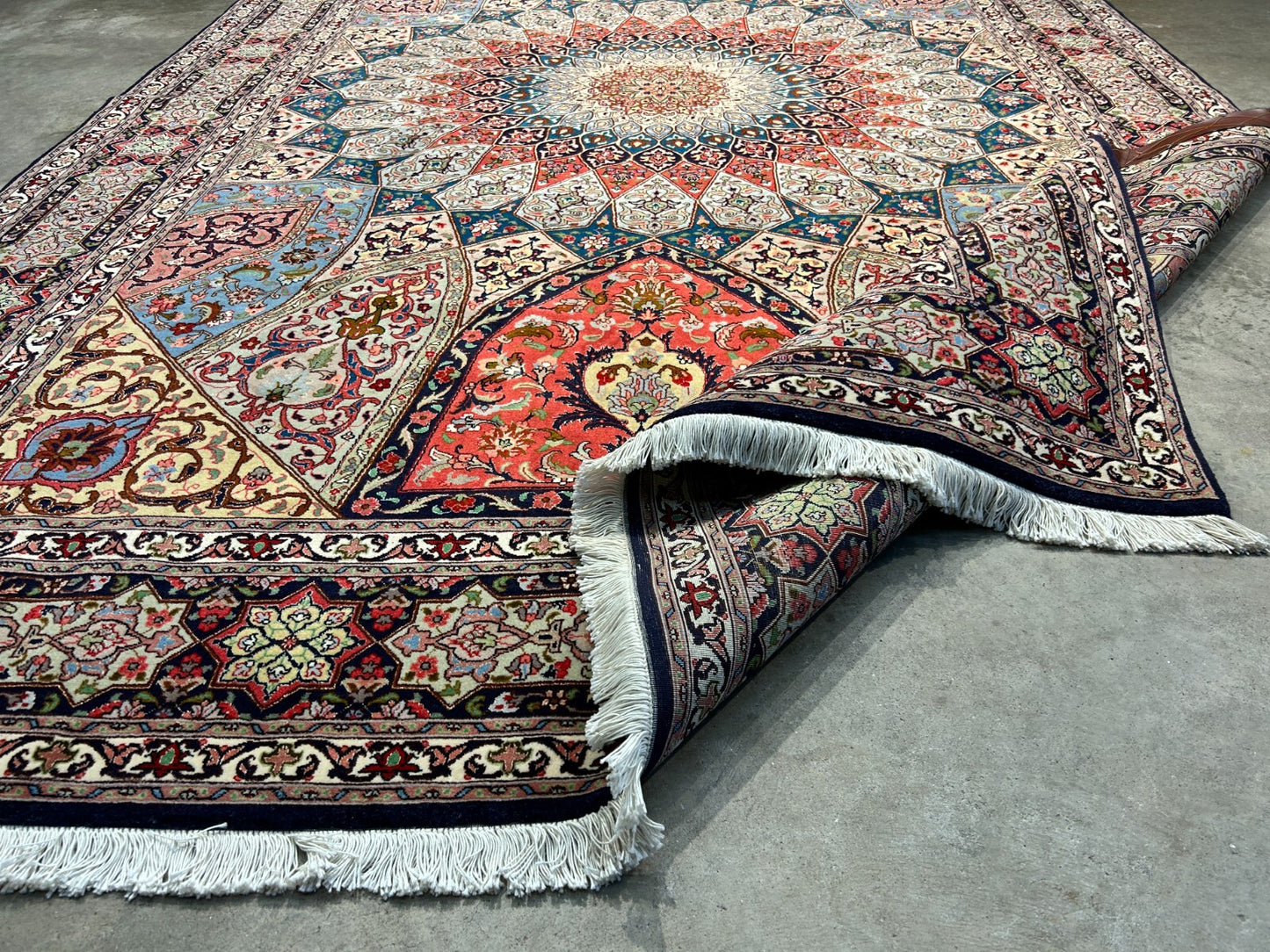 6'8"x10'7" Fine Hand-Knotted Wool & Silk Blend Tabrize Carpet - Area Rug