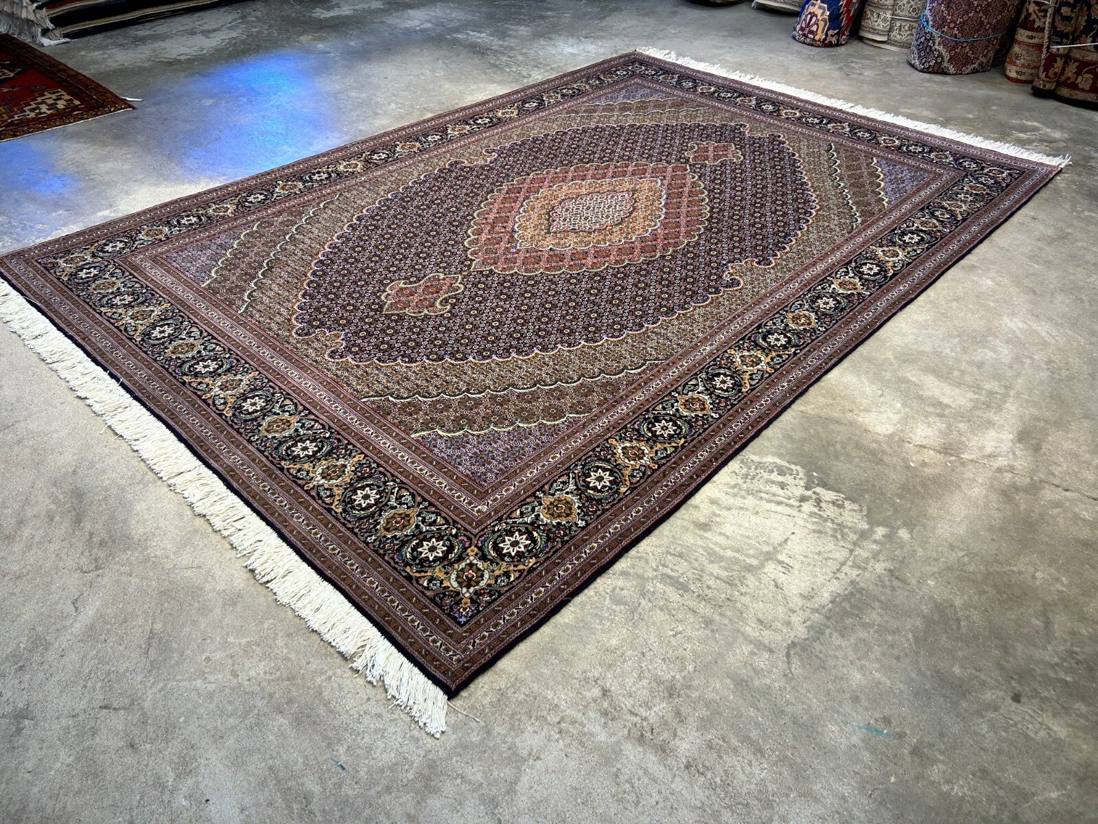 6'8"x9'8" Fine Hand-Knotted Wool & Silk Oriental Tabrize Rug - Area Carpet