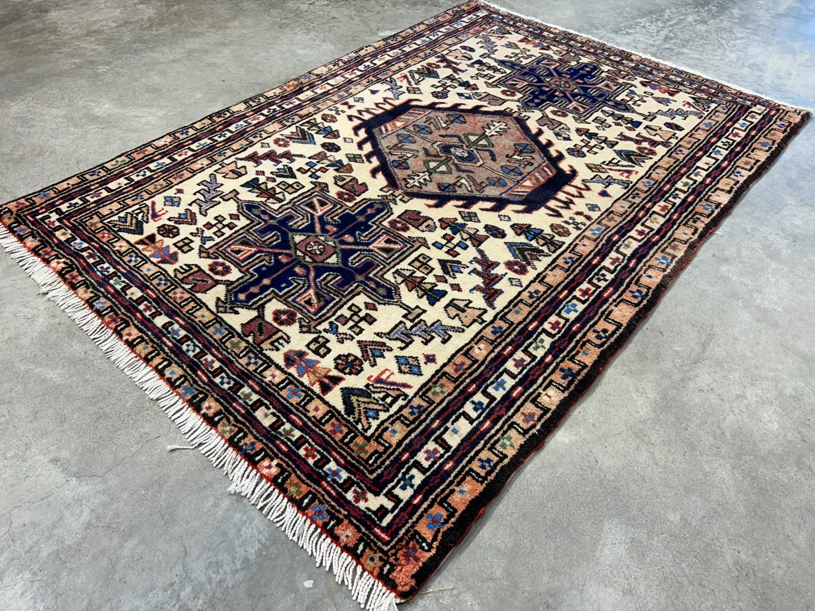 3'8"x5'2" Hand-Knotted 100% Wool Pile Karaja Area Rug - Carpet