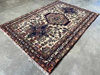 3'8"x5'2" Hand-Knotted 100% Wool Pile Karaja Area Rug - Carpet