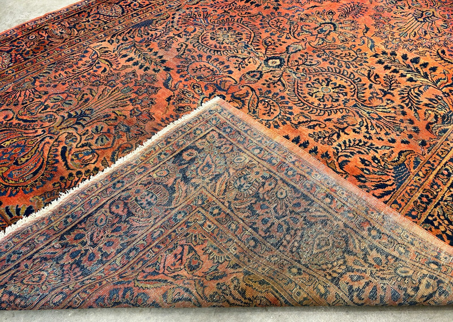 9'3"x12'7" Antique Fine Lamb Wool Sarouke Rug Hand-knotted Carpet