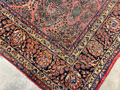 8'11"x11'8" Antique Fine Lamb Wool Sarouke Rug Hand-knotted Carpet