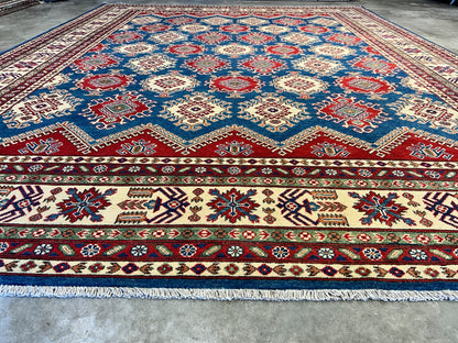9'x12' Hand-Knotted 100% Wool Pile Kazak Rug
