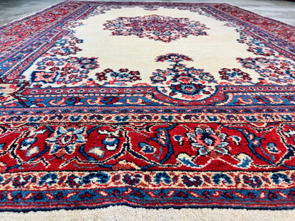 6'2"x9' Hand-Knotted 100% Wool Pile Sarouke Carpet - Area Rug