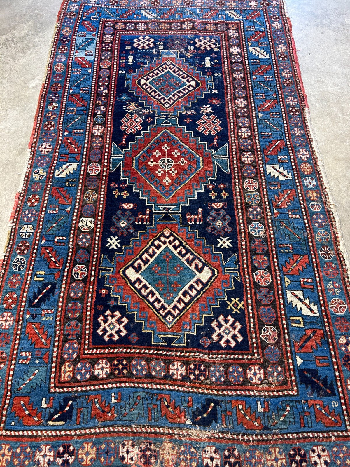4'1"x7'2" Antique Hand-Knotted 100% Wool Pile Kazak Caucasian Area Rug - Carpet