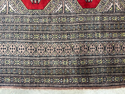 4'2"x6'4" Hand-Knotted 100% Wool Pile Bokhara Area Rug - Carpet