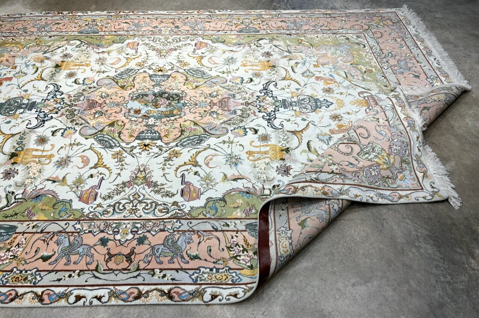 6'8"x10' Very-Fine Hand-Knotted Wool & Silk Blend Tabrize Carpet - Area Rug