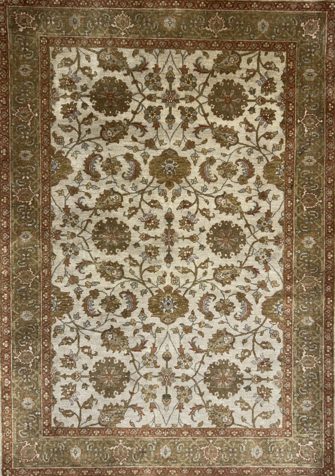 4'2"x6' Fine Hand-Knotted 100% Wool Pile All-Over Area Rug - Carpet