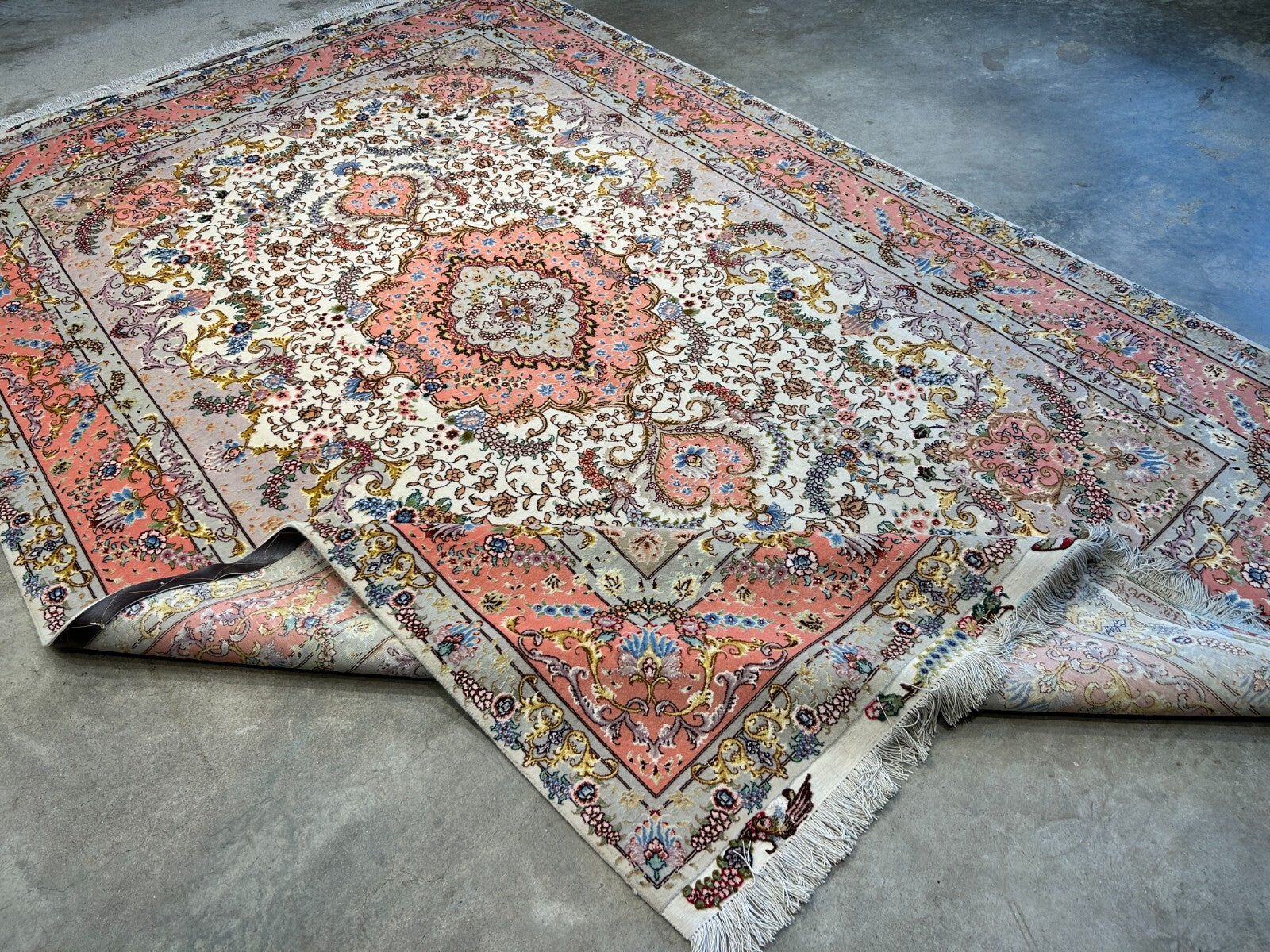 6'8"x10'3" Extra-Fine Signed Hand-Knotted Wool & Silk Tabrize Rug - Area Carpet