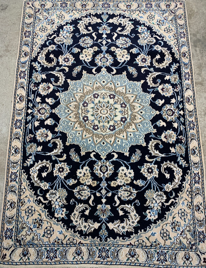 2'11"x4'4" Fine Hand-Knotted Wool & Silk Blend Naine Carpet - Area Rug