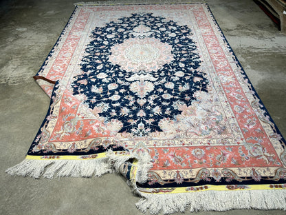 6'7"x10'2" Fine Hand-Knotted Wool & Silk Blend Tabrize Carpet - Area Rug