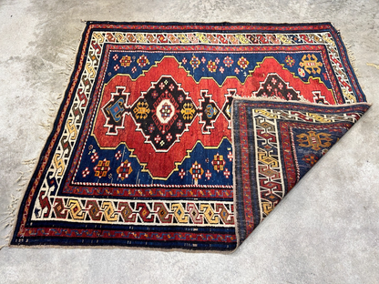 3'6"x4'1" Antique Hand-Knotted 100% Wool Pile Caucasian Rug