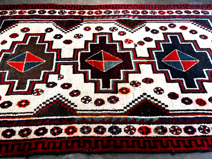 4'3" x 6'7" Hand-Knotted 100% Wool Pile Hamadane Area Rug - Carpet