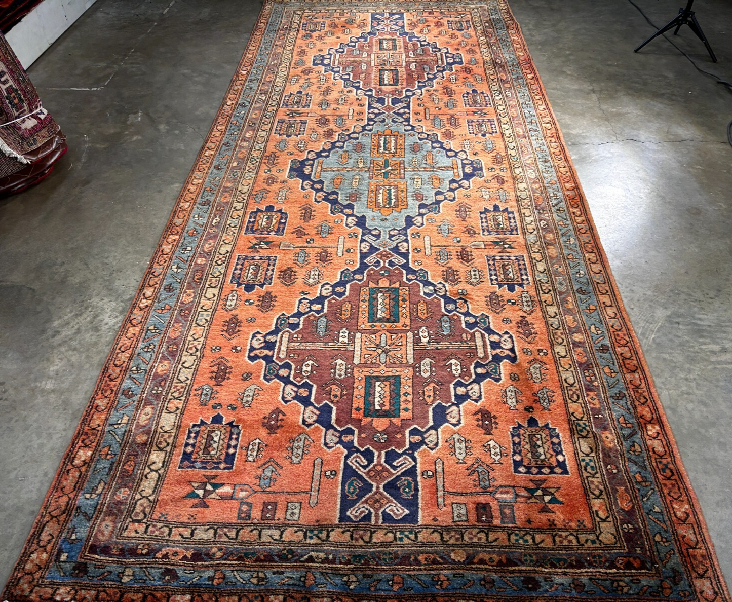 4'8" x 11'0" Hand-Knotted 100% Wool Pile Hamadane Area Rug - Carpet