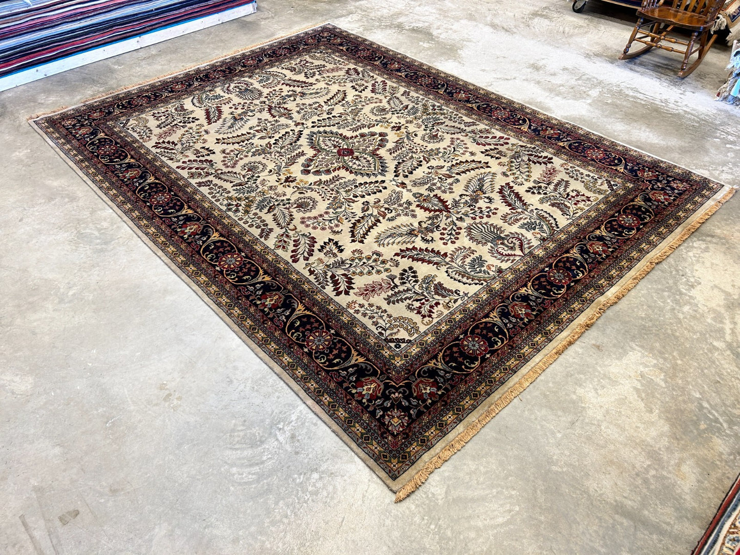8'8"x11'8" Hand-Knotted 100% Lamb Wool Sarouke Design Carpet - Area Rug