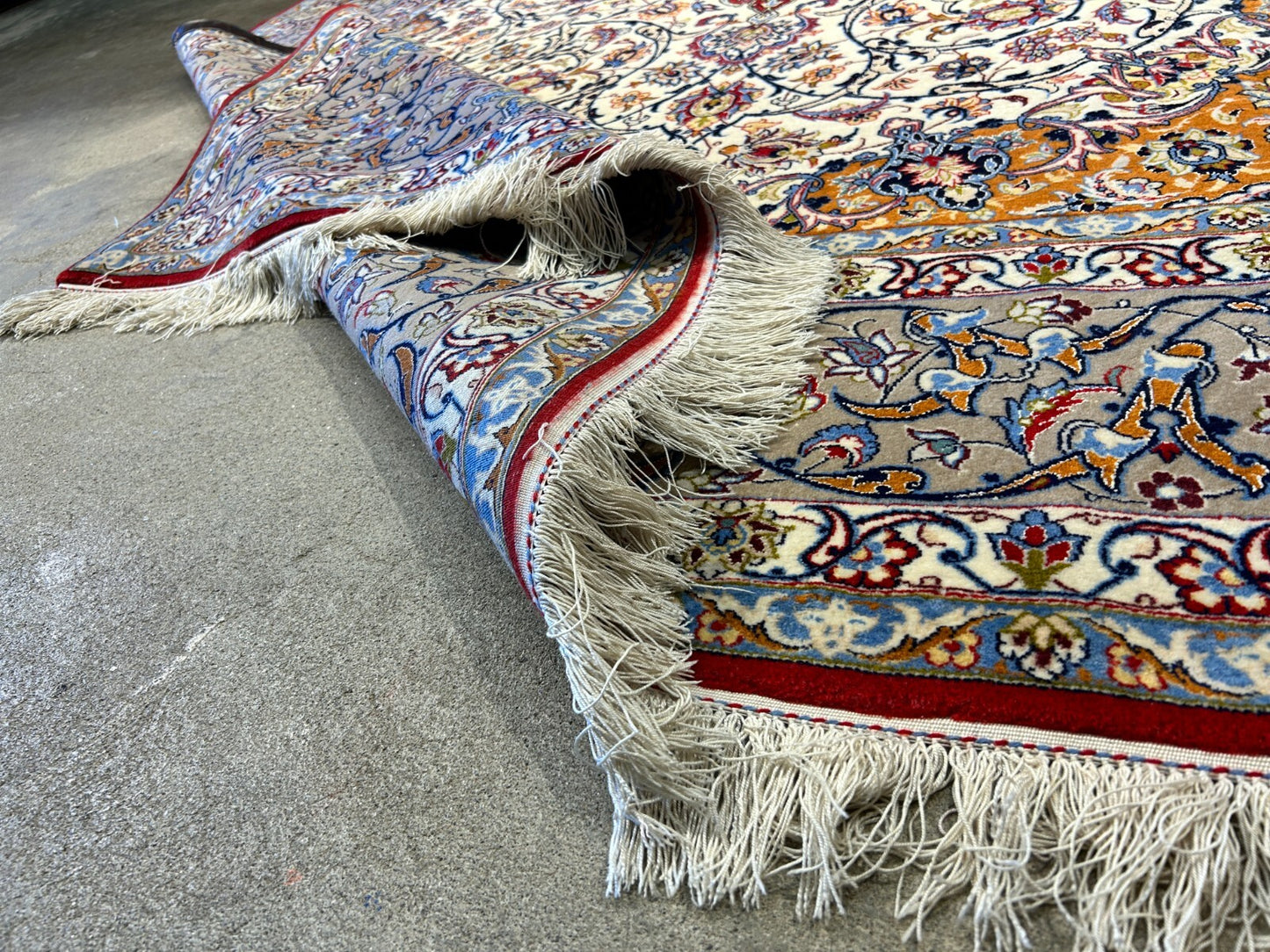 7'x10'8" Fine Hand-Knotted Wool & Silk Blend Isfahane Carpet - Area Rug