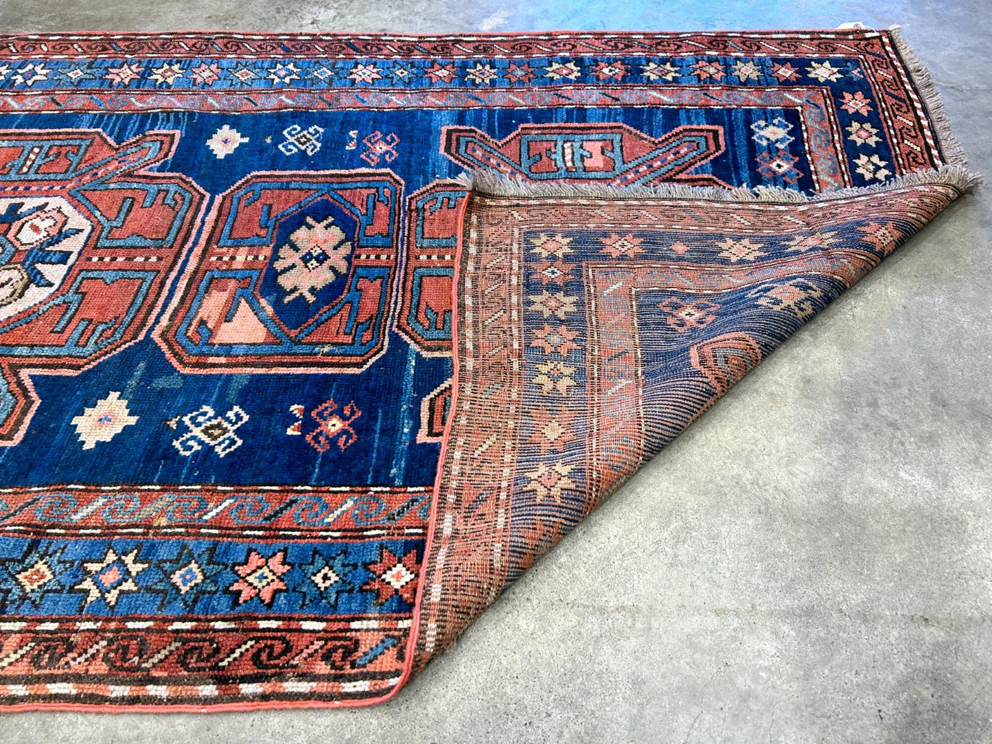 Collector Item - 4'1"x7'3" Antique Hand-Knotted 100% Wool Pile Russian Kazak Rug