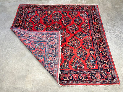 Collector Antique - 4'x4' Hand-Knotted 100% Wool Pile Sarouke Rug