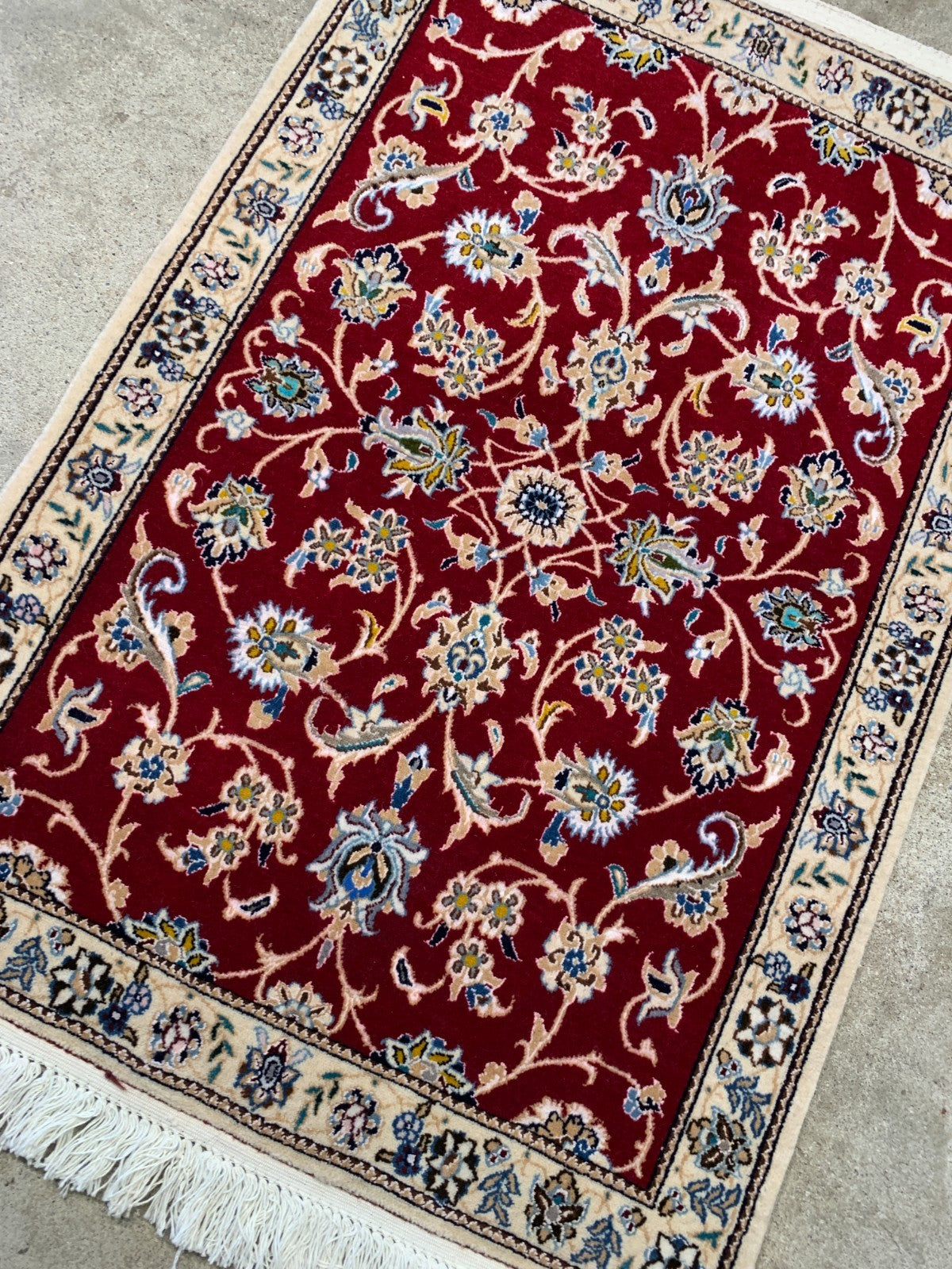 2'1"x2'11" Fine Hand-Knotted Wool & Silk Naine Rug