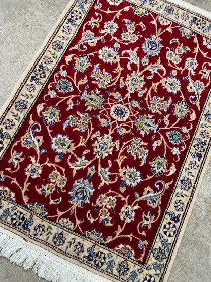 2'1"x2'11" Fine Hand-Knotted Wool & Silk Naine Rug