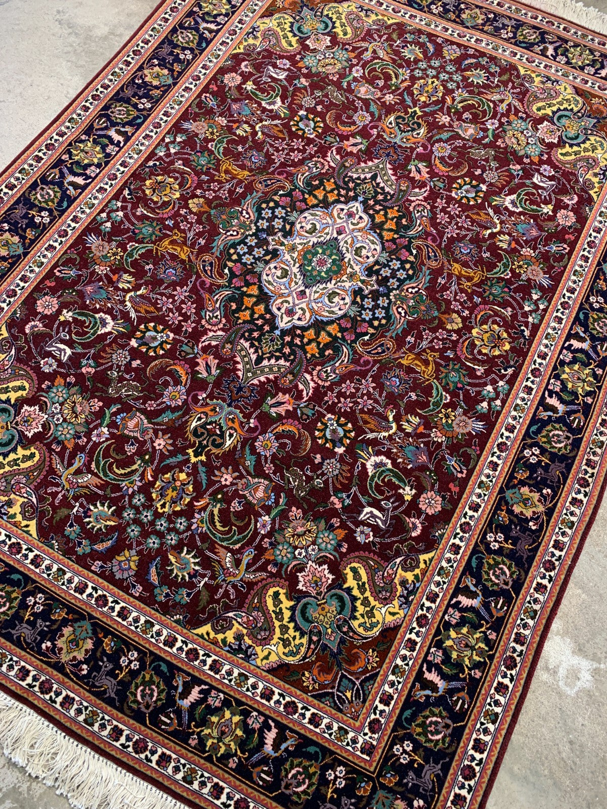 4'9"x6'10" Very Fine Hand-Knotted Wool & Silk Blend Tabrize Carpet - Area Rug