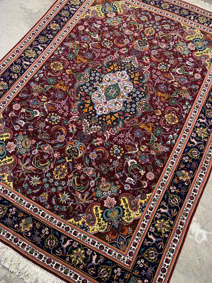 4'9"x6'10" Very Fine Hand-Knotted Wool & Silk Blend Tabrize Carpet - Area Rug