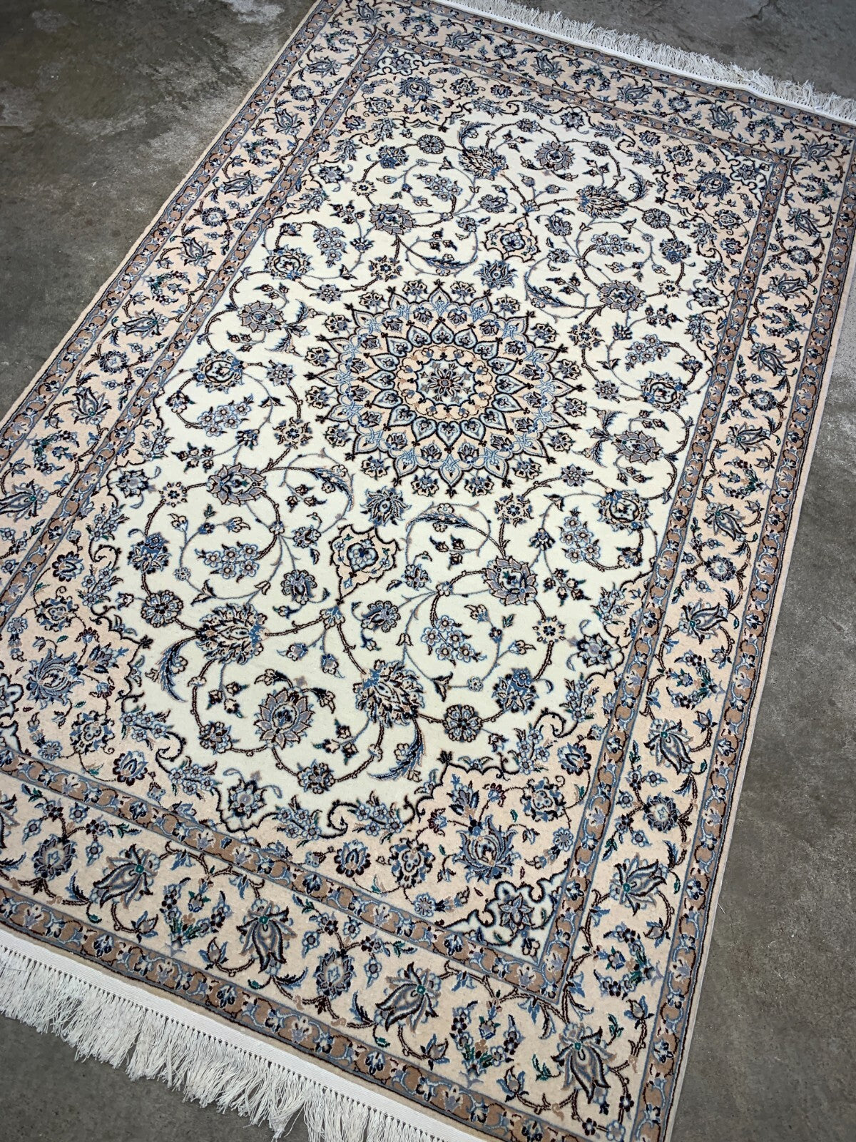 4'x6'4" Fine Hand-Knotted Wool & Silk Blend Naine Carpet - Area Rug